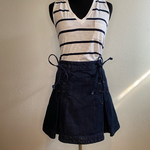 Free People Pleated Denim Mini Skirt Lace Up Size 4 - Picture 12 of 12
